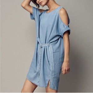 All Saints Remi Chambray Blue Cotton Cold Shoulder Lightweight Dress Size M